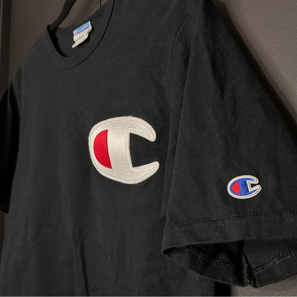 Embroidered Champion Black T-Shirt Large Logo